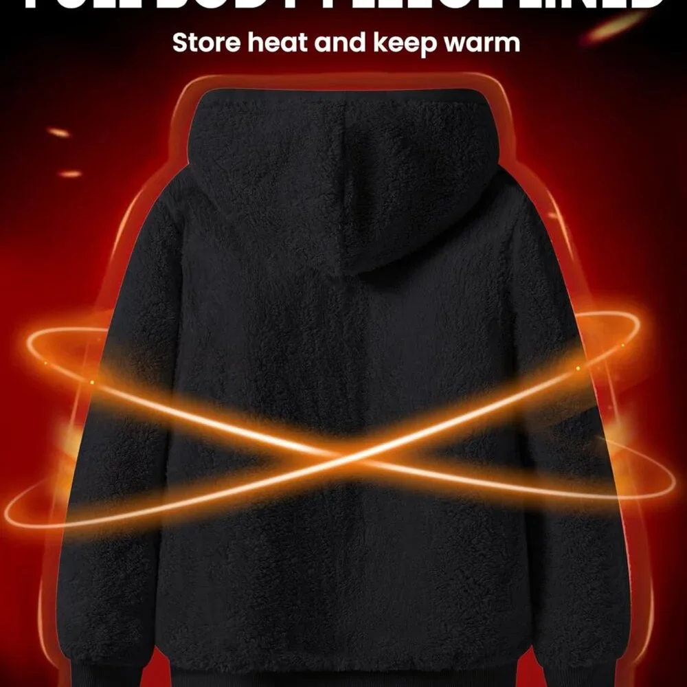 Stylish Men's Full Zip Black Hoodie - Sherpa Lined for Extra Comfort, X-Large